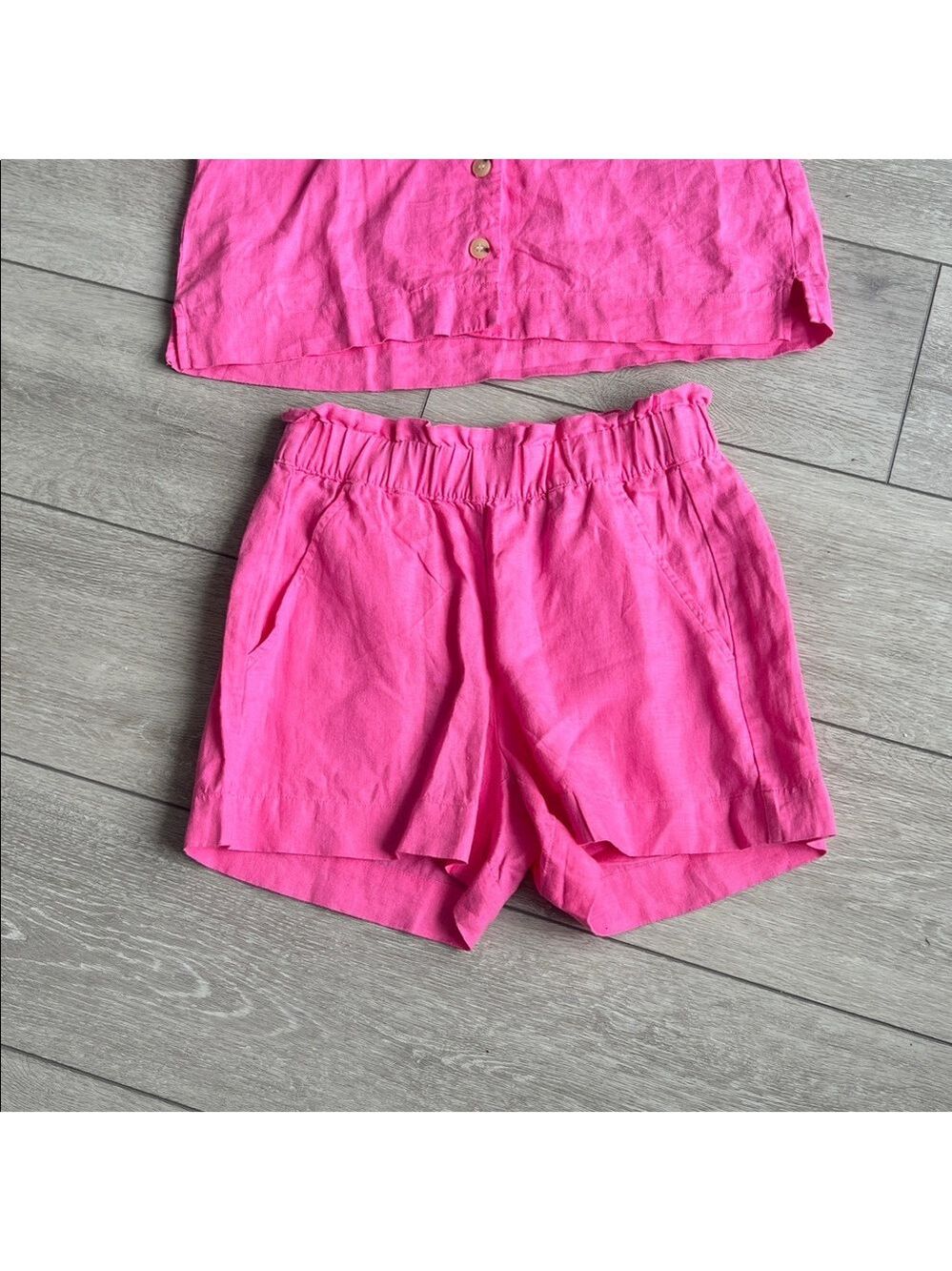 LOFT linen two piece set Bright Pink beach shorts and button up top xxs - Picture 4 of 9